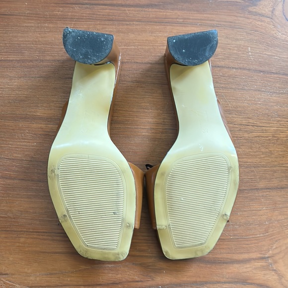 Zara cognac asymmetrical leather block heeled sandals 37 - Picture 4 of 7